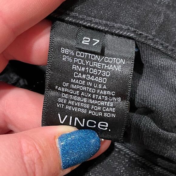 Vince Skinny Jeans Mid Rise Zip Hem Denim Cotton Blend Dark Wash Black Size 27 - Picture 11 of 14